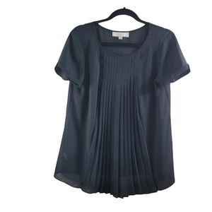 ⭐️Ann Taylor Loft Black Pleated Crewneck Blouse Sz M